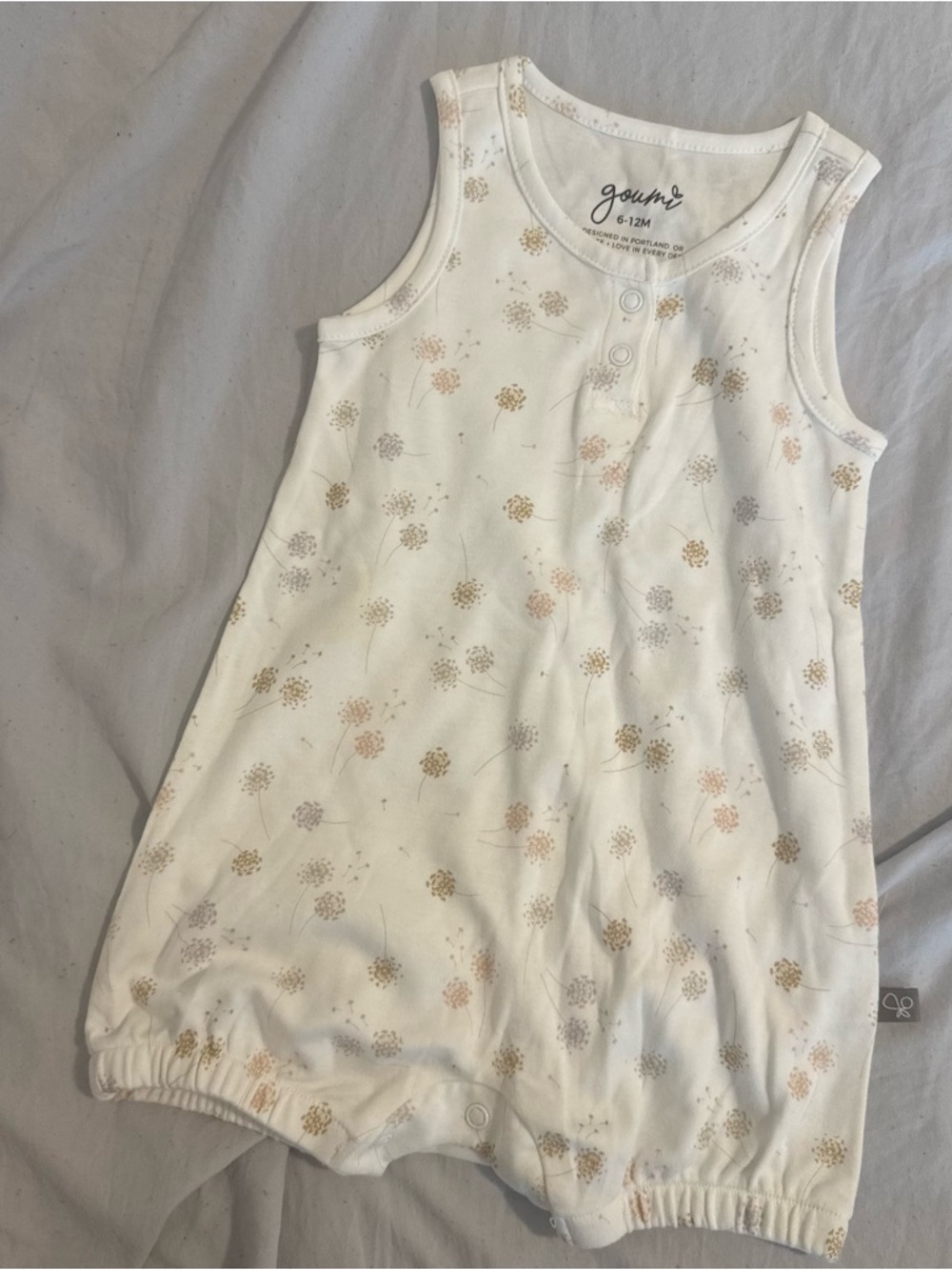 Goumi Baby Sleeveless Floral Romper - Cream with Pastel Dots